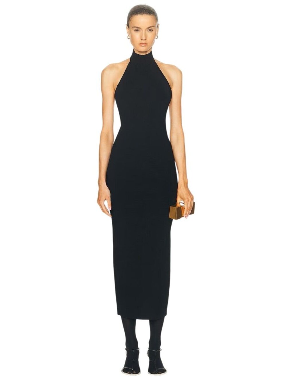 KHAITE Suzanne Dress in Black Medium Womens Midi Stretch